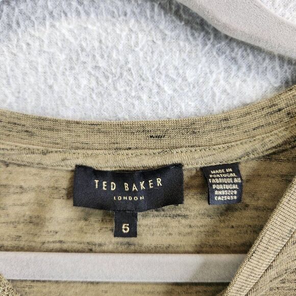 Ted Baker Top Womens 5 Green Heathered Hi Low Hem Side Slits Neutral Boho - Picture 10 of 14